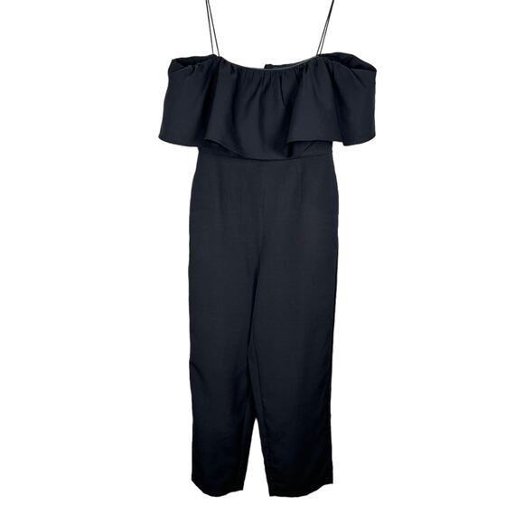 Sam Edelman Off the Shoulder Jumpsuit Black Sz 4 Minimalist Party Glam Cocktail - Picture 3 of 10